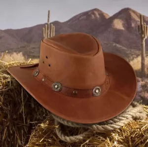 Genuine Leather Cowboy Hat – Shapeable Wide Brim Western Style for Men & Women - Picture 1 of 9
