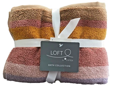 Juego de 2 toallas de mano loft naranja rosa beige rayas suaves otoño acción de gracias Foto 1 de 4