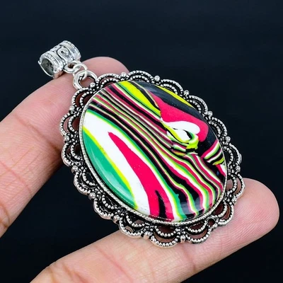 Colgante Hecho a Mano Arco Iris Calsilica 925 Chapado en Plata de 2.56" Foto 1 de 3