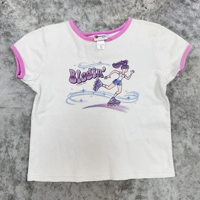 Genuine Girl Shirt Womens small White Pink Bladin Rollerblade Skater 2000s Y2K - Image 1 of 4