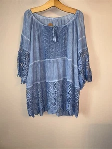 Top Camillia Made In Italy nuovo bellissimo con dettagli in pizzo blu - taglia unica - Foto 1 di 6
