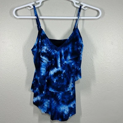 Tankini de natación verde aguamarina para mujer S azul tie dye volantes cuello correas ajustables Foto 1 de 4