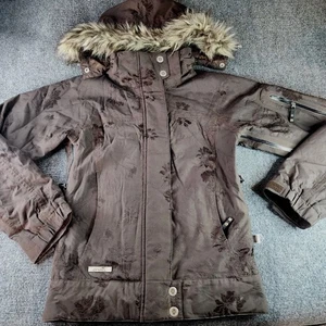 O’Neill Damen Hudson Floral Snowboard Ski Jacke XS braun Kunstfell Kapuze Y2K - Bild 1 von 17