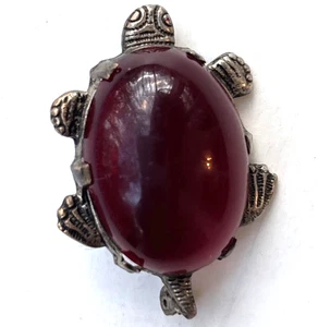 Vintage Rubinrot Plexiglas Gelee Bauch Schildkröte Silber Ton Brosche 1940er Anstecknadel 1,5 Zoll - Bild 1 von 9