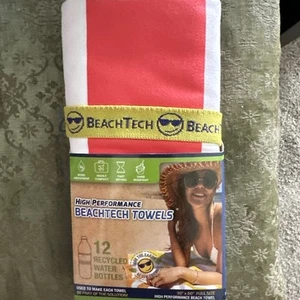 New High Performance BeachTech Towel Orange & White  30" X 60"  ECO FRIENDLY - Picture 1 of 6