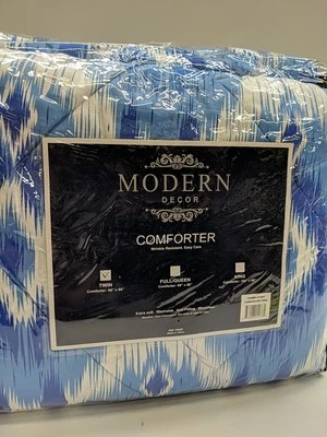 Twin 66" X 86" Modern Decor Comforter Blue White New In Bag - Image 1 of 4