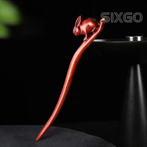 Bastoncini per capelli in legno cinese barrette per capelli rosso sandalo coniglio clip accessori - Foto 1 di 5