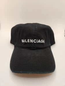 BALENCIAGA Black Baseball Cap Distressed Hat Adjustable NWOT - Picture 1 of 4