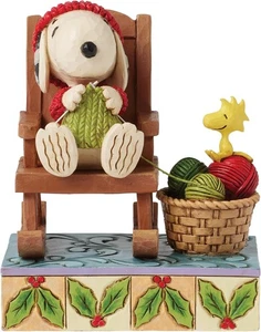 Peanuts by Jim Shore Snoopy im Schaukelstuhl stricken mit Woodstock Figur - Bild 1 von 7