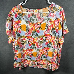 c c california women linen top 1x coastal beachy tropical novelty lobster fruit - Picture 1 of 5