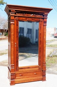 Walnut Victorian One Door Mirrored Armoire Wardrobe circa 1860 - Picture 1 of 17