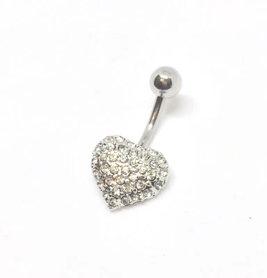 Multi Crystal Ferido SHAMBALLA Slim Heart Navel BELLY BAR 10mm Diamante SS 316L - Image 1 of 4
