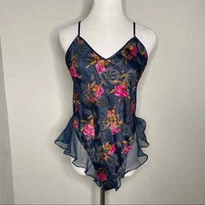 Vintage 90s Victoria’s Secret Blue Floral Sheer Teddy Lingerie Deadstock Large - Picture 1 of 4