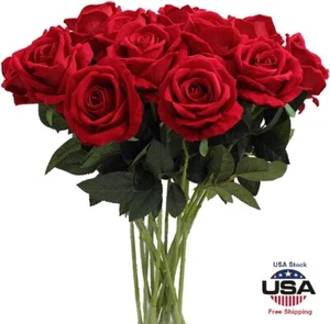 10Pcs Silk Roses Flowers Realistic Artificial Bouquet Home Romantic Girl Gift US - Picture 1 of 10