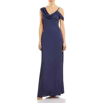 Aqua Formal One Shoulder Gown Womens Size 10 Navy Blue Satin Full Length Lined - Image 1 of 4