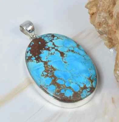 Sleeping Beauty Turchese Gemma 925 Argento Sterling Fatto a Mano Ciondolo S-41 - Immagine 1 di 4