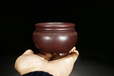 8x8x6.3cm New Small Dark Red Round Chinese Yixing Zisha Mame Bonsai Pot Penjing - Image 1 of 4