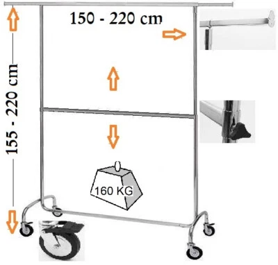 KLEIDERSTÄNDER COMPANY 2 ETAGEN Kaufhausständer Kleiderständer Rollgarderobe Kleiderstange 2016.150.2