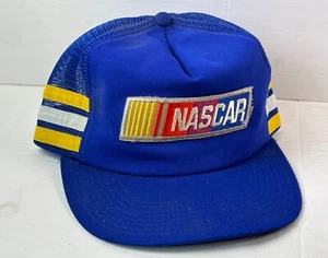 Vintage 1980s Official License Nascar 3 Stripe Snapback Trucker Mesh Hat USA - Picture 1 of 7