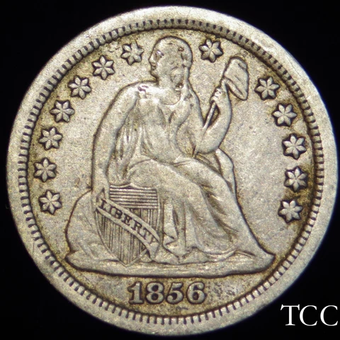 1856 LIBERTY SEATED DIME ~ SMALL DATE INCREDIBLE 10c COIN ~ FREE SHIPPING ~ TCC Cover