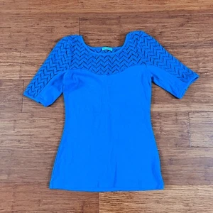 Kookai Blouse Lace Lattice Top 2 Blue Pinstripe Slim Fit AU 6 US 2 Smart Casual - Picture 1 of 17