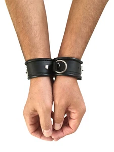 BDSM Bondage Leder Handschellen Doppel Leder Handfesseln extra eng schwarz - Bild 1 von 2