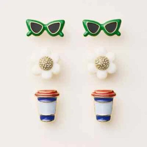 Kate Spade x Target Stud Earrings Set Sunglasses Flowers Coffee Cups 3 Pairs - Picture 1 of 8
