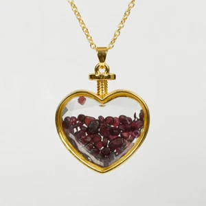 1pcs Natural Garnet Stone Healing Chips Crystal Heart Wishing Bottle Pendant - Imagen 1 de 3