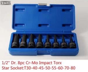 Selta Taiwan 1/2" Dr. 8pc Cr-Mo Impact Torx Star Socket:T30-40-45-50-55-60-70-80 - Picture 1 of 6