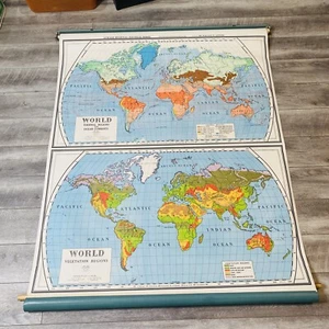 Vtg Roll Up World Map Atwood Regional Political Series A.J. Nystrom Comparative - Picture 1 of 17