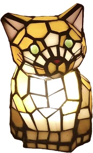 L10211 Cute Cat Waits for Someone to Play with Tiffany Style Stained Glass Accen - Picture 1 of 8