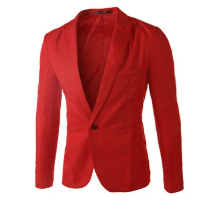 Mens One Button Blazer Slim Fit Formal Business Suit Jacket Casual Tops Coats - Image 1 of 4