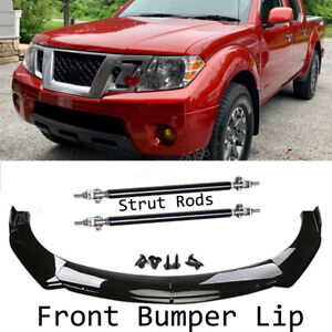 For Nissan Frontier Truck Front Bumper Lip Spoiler Kit + Strut Rods Glossy Black