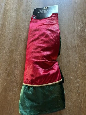 Christmas Shoppe Tree Skirt NEW 52" Red & Green Glittery Velvet  2023 - Image 1 of 4