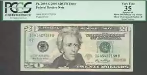 $20 2006 FRN Overinking of Serial Number Error PCGS VF 35 - Picture 1 of 1