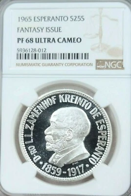 1965 ESPERANTO SILVER 25 STELOJ FANTASY ISSUE NGC PF 68 ULTRA CAMEO HIGH GRADE - Image 1 of 4