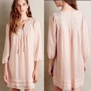 Anthropologie One September Lachs Anwen ausgefranstes besticktes Kleid 8 - Bild 1 von 12