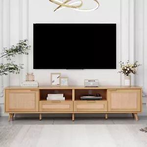 Rattan TV Stand for TVs up to 85" Media Console with 2 Doors, 2 Drawers &Shelves - Picture 1 of 7