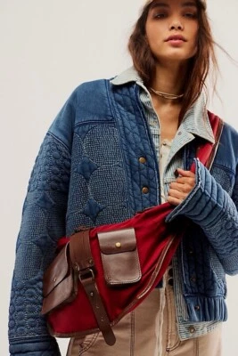 Free People Blue Ridge 吊袋扣皮革棕色红色波西米亚斜挎包新品 — 第 1/4 张图片