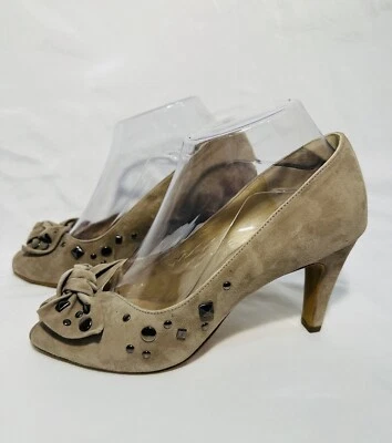 Zapatos de salón Peter Kaiser para mujer de diseñador alemán de gamuza de cuero punta abierta talla 7,5 Foto 1 de 4