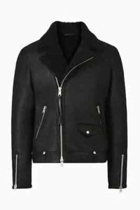 ALLSAINTS Herren MILES SHEARLING BIKER Jacke Mantel Leder Schwarz Größe XL% - Bild 1 von 13