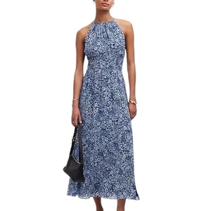 Madewell Smocked Halter Midi Dress Blue Floral Women’s Size 00 NEW - Picture 1 of 10