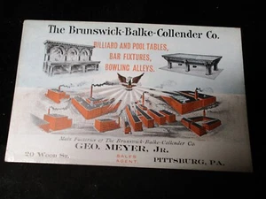 The Brunswick-Balke-Collender Co. Billard Werbung Sammelkarte - Bild 1 von 2