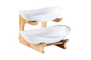 Utilé Lazy Susan Serving Set with White Ceramic Bowls - Picture 1 of 5