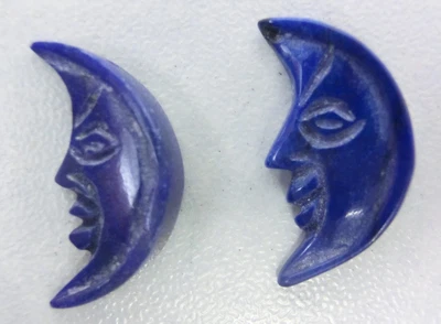 Lapis Lazuli Stone Cameo Carving concave shape Moon Face 2 pieces Lot - Image 1 of 4