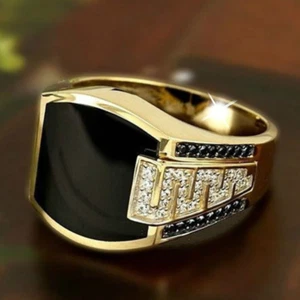 ANILLO DE VESTIR PARA HOMBRE DORADO 18K EP NEGRO Y REDONDO CORTE CZ TALLA 7-14 TÚ ELIGES - Imagen 1 de 2