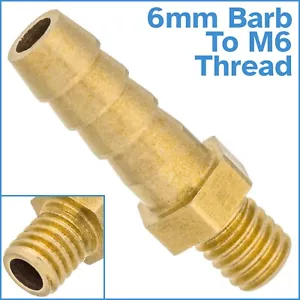 Brass 6mm Barb Hose To M6 Metric Male Threaded Pipe Fitting Tail Connector - Bild 1 von 4