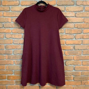 Simply Vera Vera Wang Mock Neck Short Sleeve Casual Dress Womens Large Maroon - Picture 1 of 9