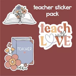 3" Laptop Water Bottle Stickers Decals for Teachers Cute Aesthetic 3 Pack - Picture 1 of 4