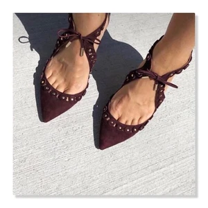 AQUAZZURA Firenze Womens Size EUR 38 Burgundy Suede Ankle Strap Pumps Shoes - Picture 1 of 10